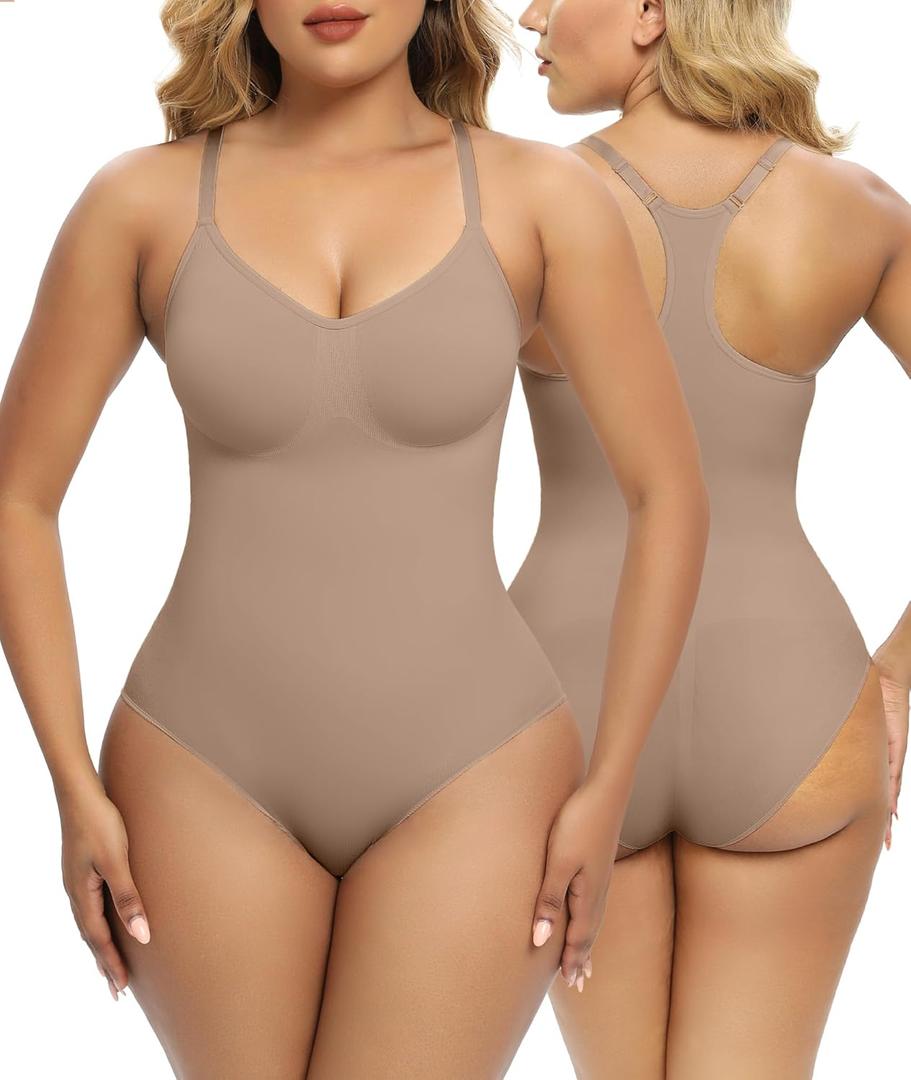 SHAPERX Bodysuit for Women Tummy Control Shapewear Racerback Seamless Sculpting Body Shaper Tank Top (Large-X-Large, Sienna)
