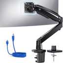 HUANUO Single Monitor Arm for 40 inch Screens, Ultrawide Computer Monitor Mount Holds 26.48 lbs, Upgraded Adjustable Stand with USB, C-Clamp & Grommet Base, VESA 75x75 or 100x100mm