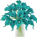 Letjolt Teal Calla Lily 20Pcs Artificial Flowers Bouquet for Wedding Bride Shower Blessing Gift Home Decoration Faux Calla Lilies Flower, 20 Pieces