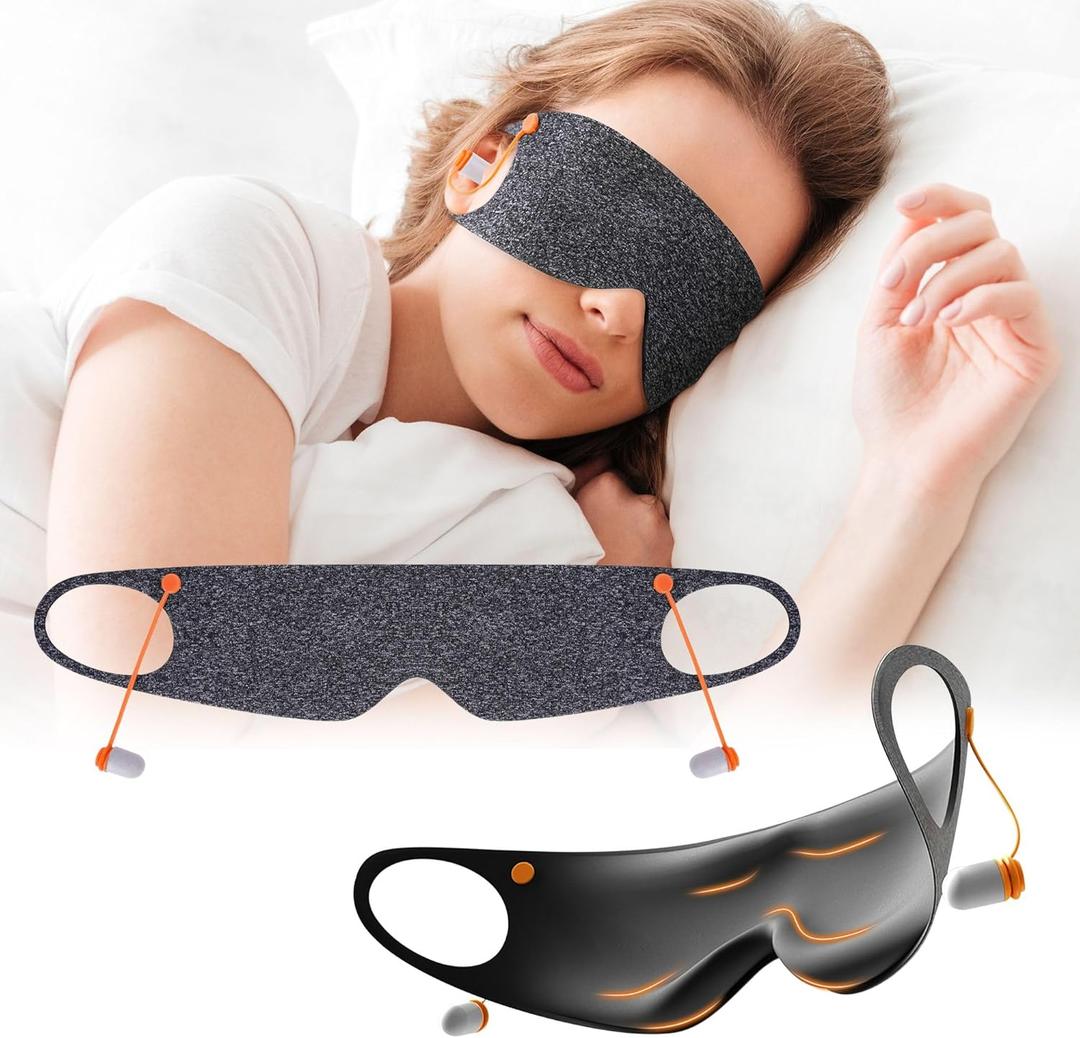Set of 2 
FRESHME 3D Eye Mask with Ear Loop - Lash Extensions Blackout Blindfold Glasses Sleep Mask with Removable Ears Plugs for Sleeping Noise Cancelling Travel Airplane, Eye Cover for Women Men Side Sleeper