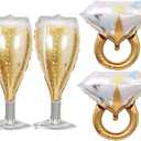 4PCS Bride Diamond Ring Mylar Balloons Champagne Glass Foil Balloon for Bachelorette Marriage Engagement Wedding Bridal Shower Birthday Party