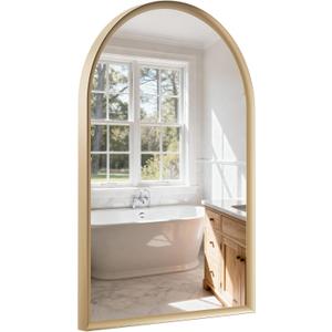 USHOWER Brushed Gold Arched Bathroom Mirror 24x36 Inch