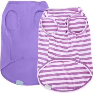 Dog Shirts for Small Dogs Boy Girl 2 Pack Stretchy Lightweight Spring Calm Puppy Clothes Breathable Tshirts for Medium Dogs Purple Size S for Easter,S- Chest 15"