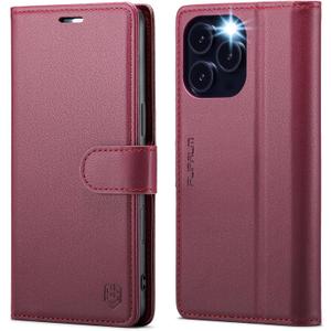 Wallet Case for iPhone 16 Pro, RFID Blocking Credit Card Holder, PU Leather Folio Flip Kickstand Protective Shockproof Cover for Apple 16 pro (Red, for iPhone 16 Pro - 6.3'')