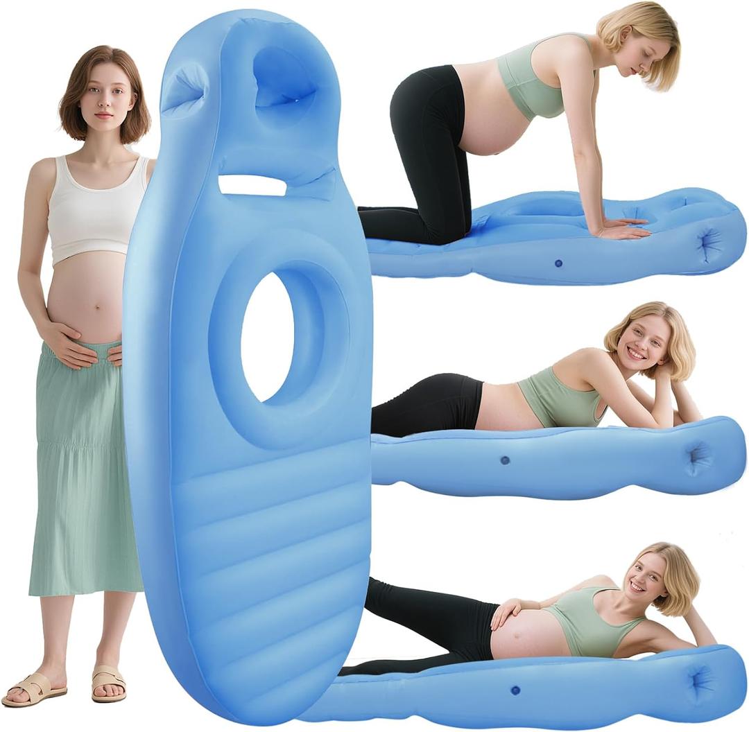 Inflatable Pregnancy Pillow, Full Body Maternity Airbed with Belly and Head Hole for Comfort. Best Prone/Side Lying Support for Pregnant Women, Includes Air Pump, Pink/Blue/Brown (Brown) (Blue)