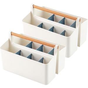 2 Pack Art Caddy Organizer Portable,Marker Box, Large Pen Holder for Desk, Art Supply Storage Bin with Adjustable Dividers for Colored Pencils,Markers,Craft Organizers (Blue Divider)