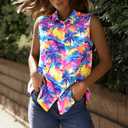 ASTANFY Women Hawaiian Shirts Summer Beach Tank Tops Colorful Sleeveless Vacation Shirts (M)