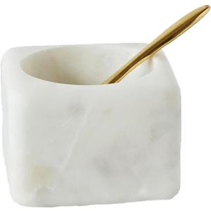 Creative Co-Op Square Marble Bowl with Brass Spoon, White (3")