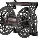 Garden Hose Reel Wall Mount Metal, Holds 135 ft x 5/8" Decorative Water Hose Holder for Outside Storage, Heavy Duty Aluminum Frame w/Shelf, No-Leak Aluminum Water System, Easy Assmbly, Dark Bronze