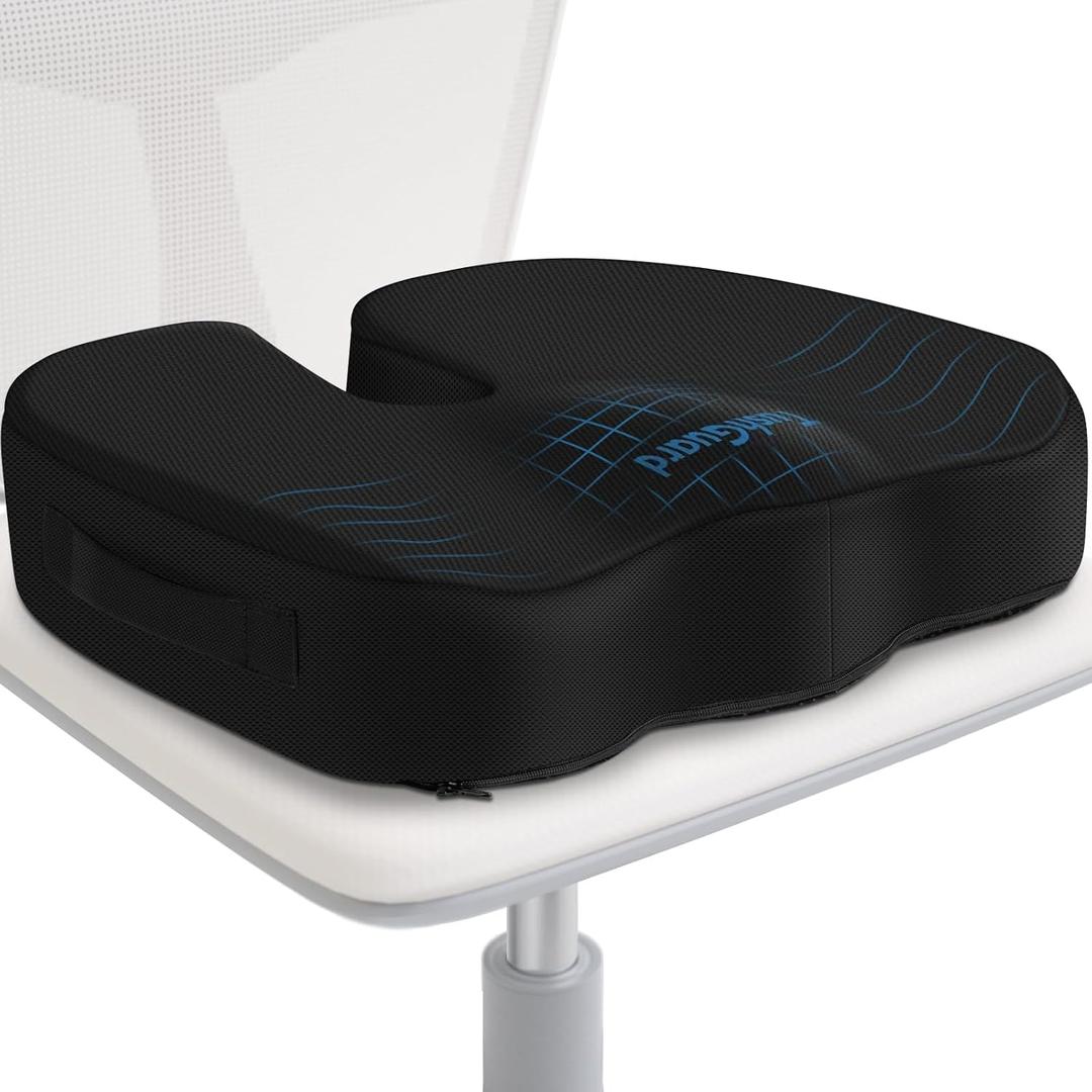 TushGuard Seat Cushion for Office Chair Memory Foam Non-Slip Desk Seat Cushion Back, Coccyx, Sciatica, Tailbone Pain Relief Butt Pillow for Office Chair, Car, Wheelchair, Black (Large)