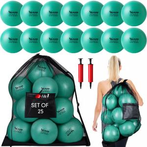 Motionchic Set of 25 Pilates Balls Bulk 9 Inch Small Exercise Ball for Yoga, Stability, Physical Therapy, Balance, Barre, ABS Core, Gym, Training, with Mesh Bag and Pump (Green)