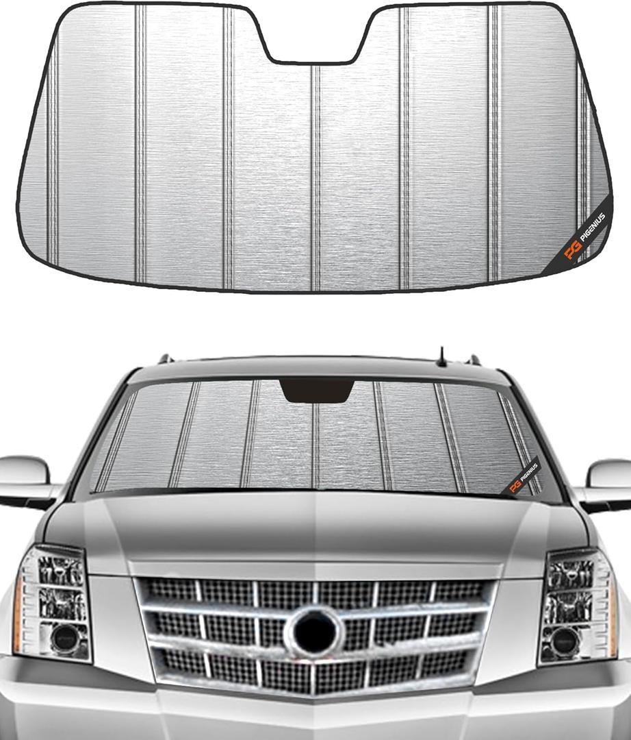 Windshield Sun Shade for Cadillac Escalade/GMC Yukon/Chevy Suburban/Avalanche 2007-2014,Front Window Sunshade,Blocks UV Rays,Windshield Sunshade Cover Warm Weather Keep Your Seat Cooler (Metallic)