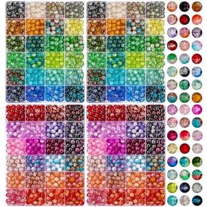 XSEINO 2400 Pieces 8mm Crack Glass Beads for Jewelry Making,48 Dazzling Colors Round Glass Beads for Making and DIY Crafts