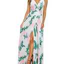Newshows Women's Summer V Neck Spaghetti Strap Sleeveless Casual Split Long Maxi Dress (Floral 24, Small)