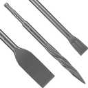 SDS-Plus Chisel Set 3pc for Concrete, Rock, Mansory, Brick, Stone - Tile, Self-Sharpening Flat and Point Steel Chisels for Rotary Hammer Drill - with Storage Case - MUZAGUI