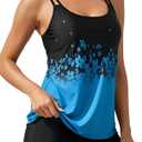 B2prity Women's Tankini Swimsuit Slimming Two Piece Bathing Suit Tummy Coverage Swimwear with Boy Short Large