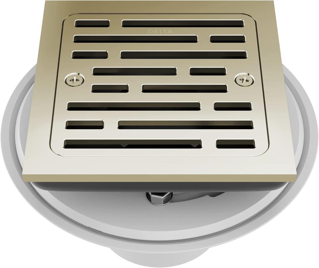 Delta Faucet 4 Inch Tile-In Square Shower Floor Drain Polished Nickel, Shower Drain Kit, Square Shower Drain, Chrome Shower Drain, Shower Floor Drain, Polished Nickel DT062412-PN