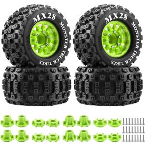 GLOBACT MX28 F/R 2.8" MT Tires with 12mm/14mm Hex Adapter for ARRMA Big Rock Granite VORTEKS 3S TRAXXAS Stampede Rustler 1/10 RC Truck Car 4PCS (Green)