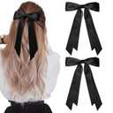 2PCS Silky Satin Hair Bows Hair Clip Black Hair Ribbon Ponytail Holder Accessories Slides Metal Clips Hair Bow for Women Girls Toddlers Teens Kids
