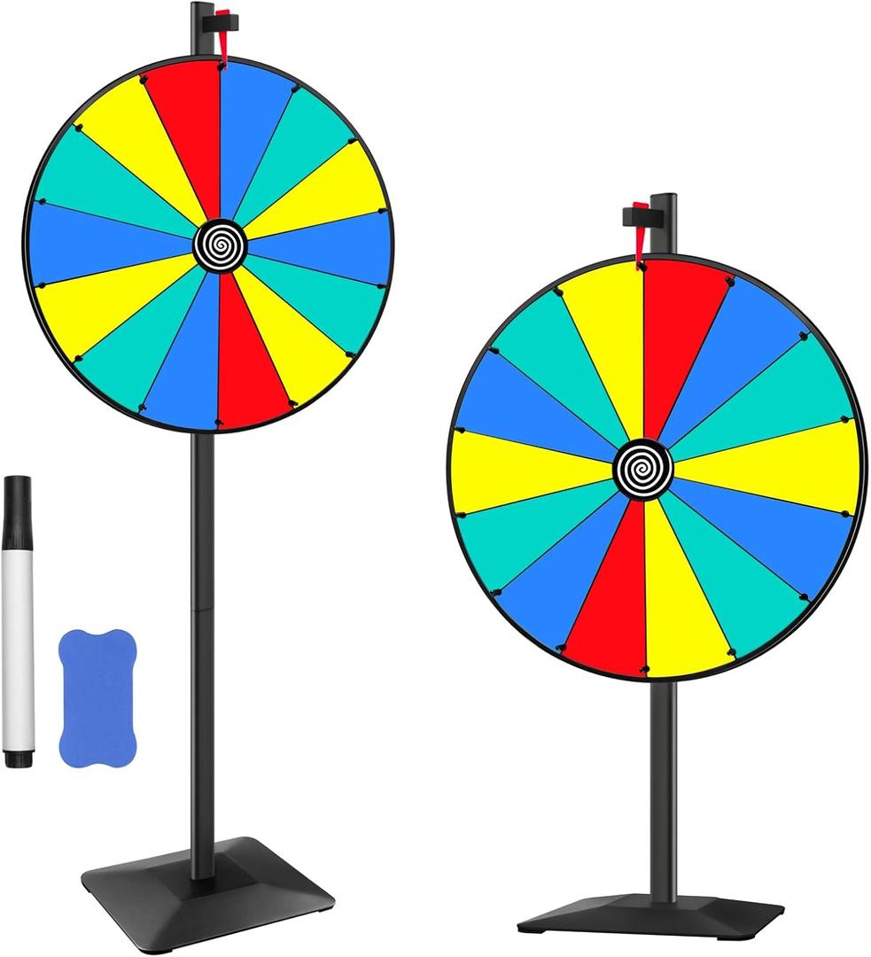 24 Inch Prize Wheel Tabletop orFloor Stand Fortune Spin with Dry Erase Marker and Eraser for Engaging Home Parties, Trade Show, Carnival Events 24 Inch Prize Wheel Tabletop orFloor Stand Fortune Spin with Dry Erase Marker and Eraser for Engaging Home Parties, Trade Show, Carnival Events