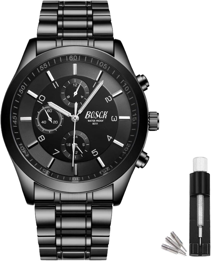 Men's 40mm Analog Watch – Auto Date & Day Display, Stainless Steel Business Wristwatch, Easy to Read, 30M Waterproof, No Chronograph