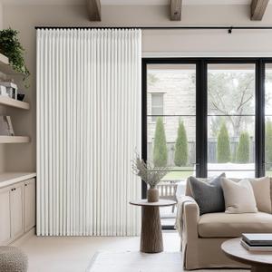 Beige White 100 Inch Wide Curtains 90 Inches Long for Living Room Light Filtering Semi Sheer Modern Farmhouse Pleated Curtain with Hooks Rings for Patio Sliding Door Dining Room Large Window 1 Panel