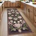 GarveeHome Plum Pink Floral Botanical 2.5x8 Washable Kitchen Runner Rugs Non Slip Black Purple Vintage Boho Cottage Long Rug for Hallways Bedroom Entryway Bathroom Mat with Rubber Back