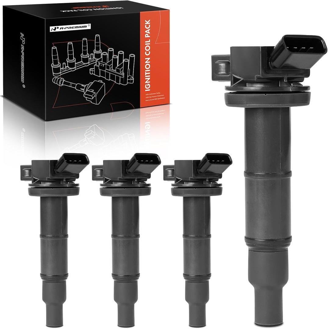 A-Premium Set of 4 Ignition Coil Pack Compatible with Toyota Corolla 2009-2010, Camry 2002-2011, RAV4 2001-2008, Highlander 2001-2007 & Pontiac Vibe 2009-2010 2.0L, 2.4L
