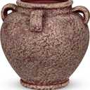 Rustic Ceramic Vase with Handles Antique-Style Red Farmhouse Pottery Decorative Urn for Table Centerpiece, Mantel, Shelf, or Entryway Home Decor, Color May Vary