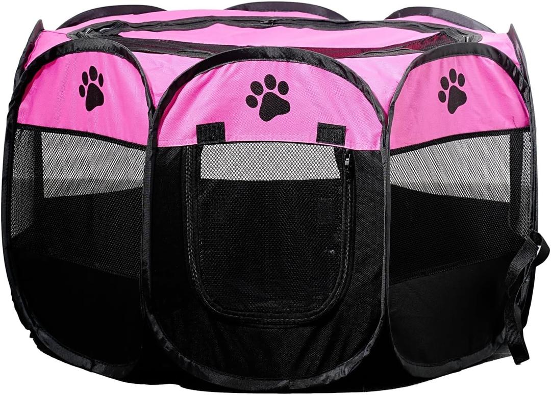Portable Pet Playpen, Dog Playpen Foldable Pet Exercise Pen Tents Cat House Playground for Puppy Kitten Indoor Outdoor Travel Camping Use (Small (29"X29"X17"), Red)