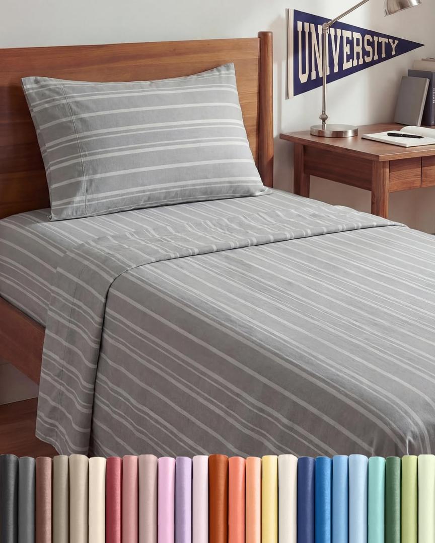 Twin XL Size 3 Piece Sheet Set - Comfy Breathable & Cooling Sheets - Hotel Luxury Bed Sheets for Women & Men - Deep Pockets, Easy-Fit, Soft & Wrinkle Free Sheets - Grey Stripes Oeko-Tex Bed Sheet Set