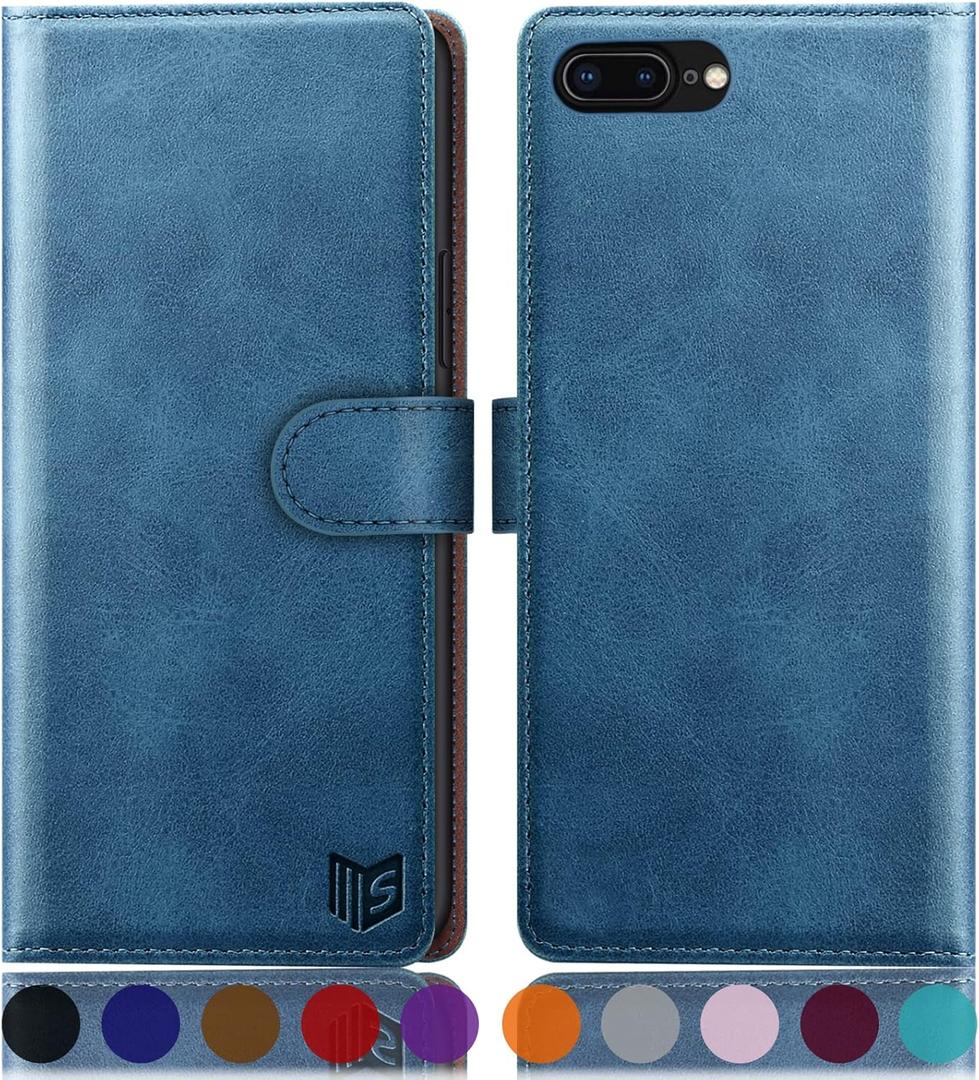 SUANPOT for iPhone 7 Plus/8 Plus 5.5"(Non iPhone 7/8 4.7") with RFID Blocking Leather Wallet case Credit Card Holder,Flip Book Phone case Cover Women Men for Apple 7 Plus/8 Plus case (Sky Blue)