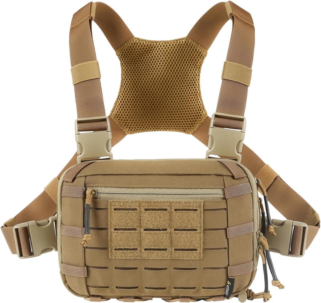 Tactical EDC Chest Bag 2L Utility Molle Chest Rig Pouch with CCW Compartment Adjustable Strap Outdoor (Brown)
