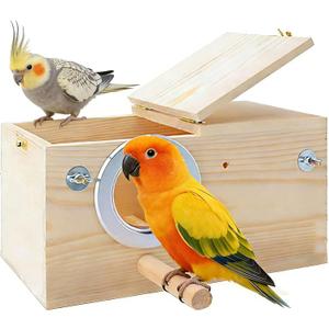 kathson Cockatiel Nesting Box,Wood Parakeet Nest House,Parrots Breeding Mating Boxes,Bird Nesting Box for Budgie,Conure,Lovebirds,Canary,Finch,Small and Medium-Sized Birds (L) (L-11.4 x 5.9 x 5.9in)