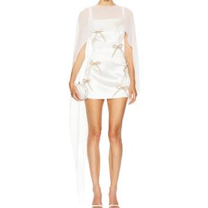 Mesh Sheer Crewneck Shawls and Wraps for Women Evening Dresses Chiffon Long Capes Wedding Cover Up (One Size, White)
