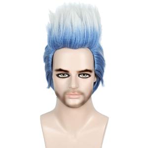 Linfairy Anime Short Layered Cosplay Wig Halloween Costume Blue Silver Hair Party Wigs