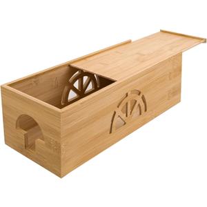 Bamboo Cable Management Box, Extra Large Cord Organizer Box, Power Strips Hider, Plug Strip Cord Box, Outlet Holder, Cords Concealer, Wires Covers, Desk & Floor Tidy Solution (Sliding lid)