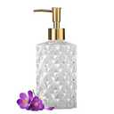 Crystal Glass Soap Dispenser, 330ml/11oz. Clear Glass Lotion Soap Dispenser with Gold Pump, Crystal Design Reusable Hand Soap Dispenser for Kitchen Dish Soap, Shower Gel, Shampoo(Gold Plating Pump)