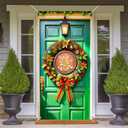 BlissYard Christmas Door Banner Set 35x71 Inch Jingle All The Way Christmas Wreath with Golden Poinsettias Green Baubles Red Bow Home Porch Decoration Jingle Phrase Theme Front Door Party Holiday