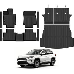 Floor Mats for Toyota RAV4 Hybrid 2019-2025 Accessories | Trunk Mat and Backrest Mat & Door Sill Guard All Weather TPE Protector Odorless Full Set Interior Floor Liners