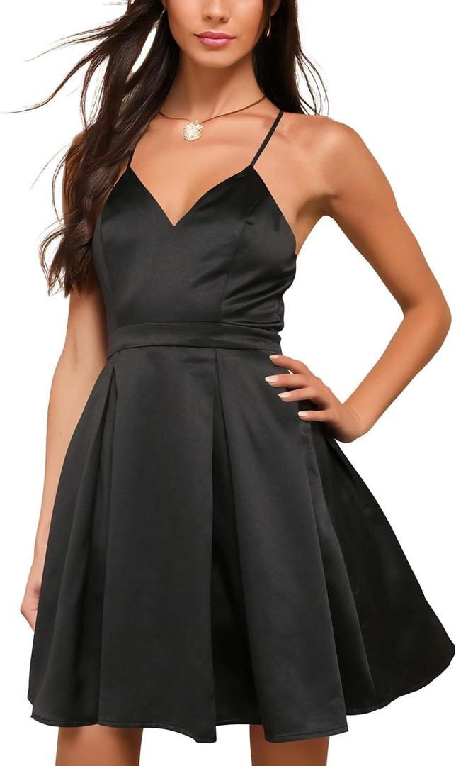 Nova In Sky Womens Summer Dresses 2025 Flowy Boho V-Neck Beach Sundresses Spaghetti Strap Tiered Mini Swing Skater Dress (Small, Black03)