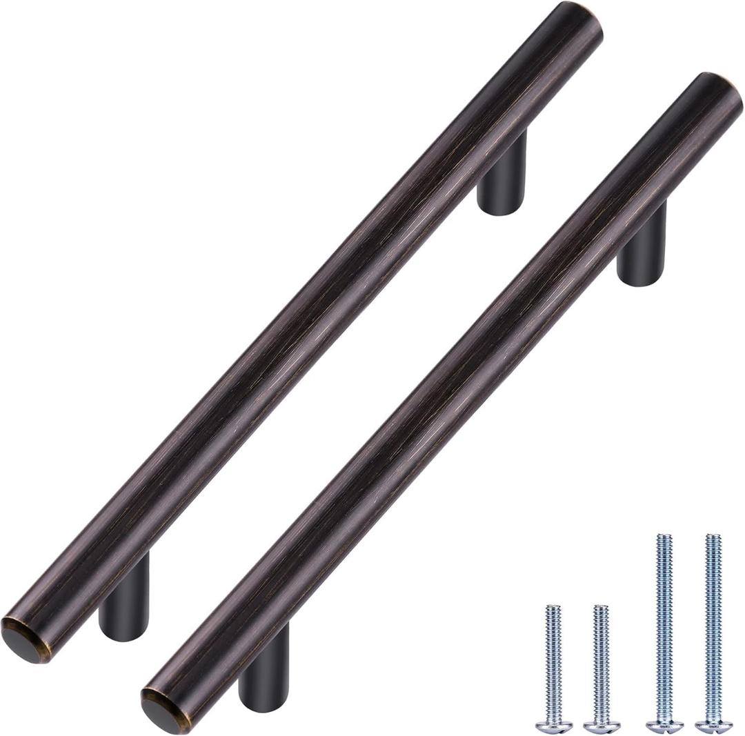 20 Pack Bronze Solid Cabinet Handles Drawer Pulls, 7.38-inch/187mm Length (5-inch Hole Center) Door Handle (1/2-inch Diameter) Kitchen Stainless Steel Cabinet Hardware Handle, Oil-Rubbed Bronze