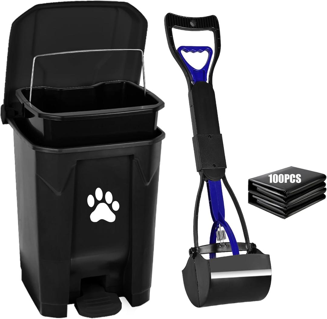 Outdoor Dog Poop Trash Can with Lid, Dog Waste Trash Can Pet Waste Container Pooper Scooper for Yard Garden Kitchen with Removable Inner Bin, Large Garbage Bag, Black (15 L)
