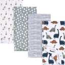 Gerber Unisex Baby 100% Cotton Flannel Receiving Blankets 30x30 Inches (Pack of 4), Dino Time, One Size