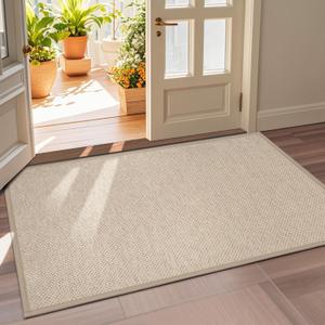 LEKEEPGO Door Mat 36"x59", Non Slip Door Mat Indoor Entrance, Rubber Backing Front Indoor Door mat Washable Absorbent Low-Profile Entryway Entry Resist Dirt Inside Door Mats, Khaki (3' x 4'11" (Rectangular))