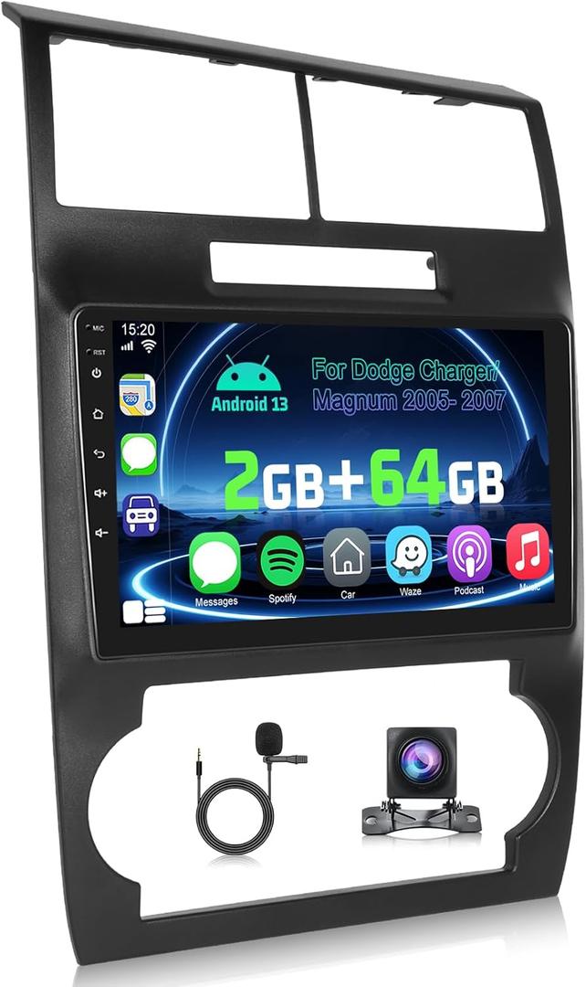 [2+64G] for Dodge Charger and for Dodge Magnum 2005-2007 Android Radio with DSP - 9 inch Touchscreen Car Radio - Wireless Carplay and Android Auto, Mirror Link, WiFi, GPS, SWC + Canbus + Backup Camera