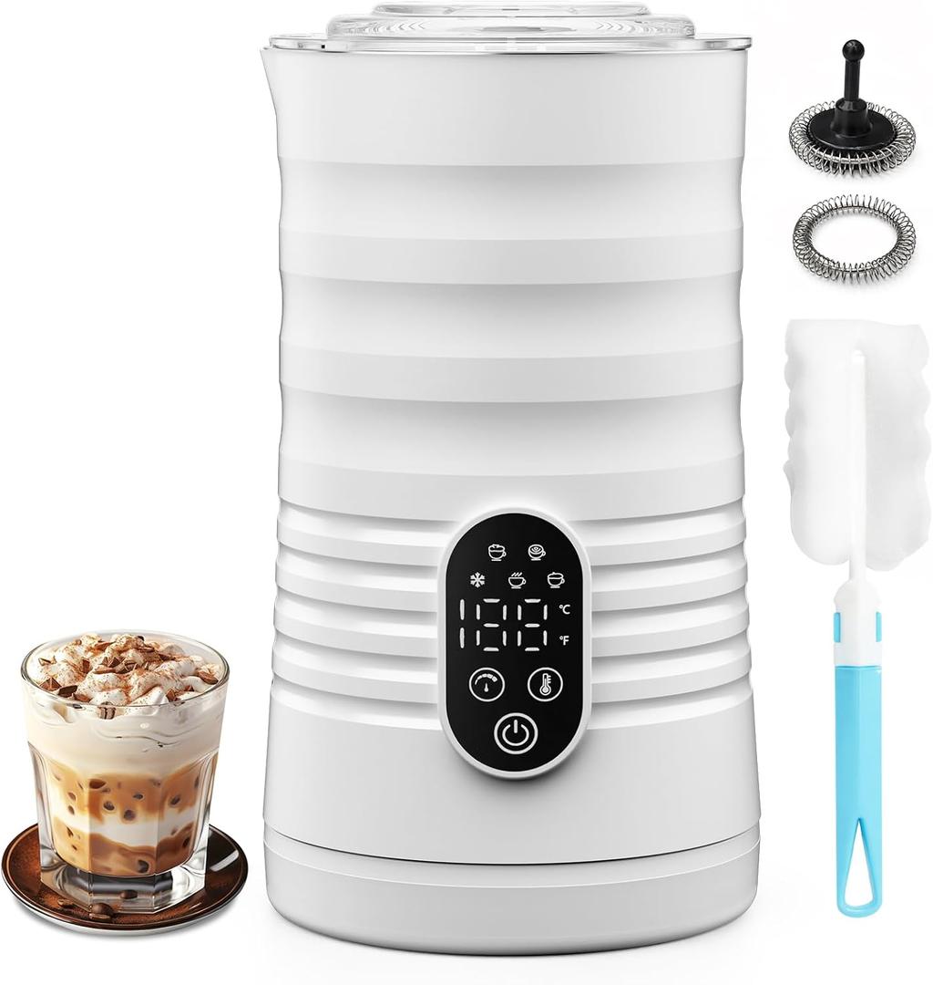 Milk Coffee Frother and Steamer,Temperature Display, 350lm, Burn-Free Base, Easy To Clean, 96% High Foam Rate,Ultra-Quiet Operation,Electric Cold Foam Maker Machine,Hot Chocolate Frother - Milky White