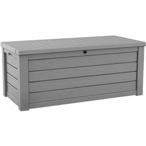Keter Westwood 150 Gallon Resin Large Outdoor Storage Box for Patio Furniture, Outdoor Cushions, Garden Tools and Pool Floats, Light Grey