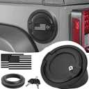 Locking Fuel Filler Door Cap Black Lock Gas Cover Cap Compatible with Jeep Wrangler 2018-2024 JL & JLU 2 door and 4 door & US Flag Sticker Accessories