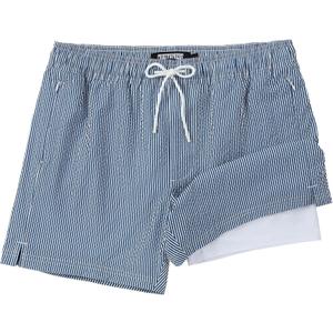 Mens Swim Trunks with Compression Liner 5 Inch Inseam Swimming Trunks Shorts for Men (Blue, XXL)
